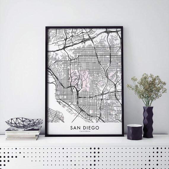 San Diego California Minimalist City Street Map Monochrome Poster