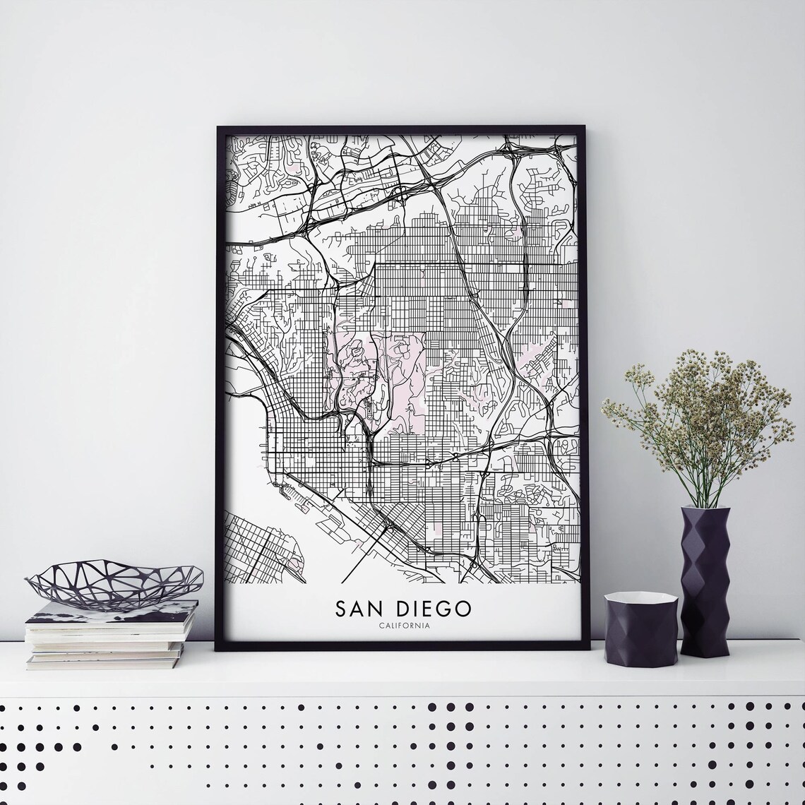 San Diego California Minimalist City Street Map Monochrome Poster