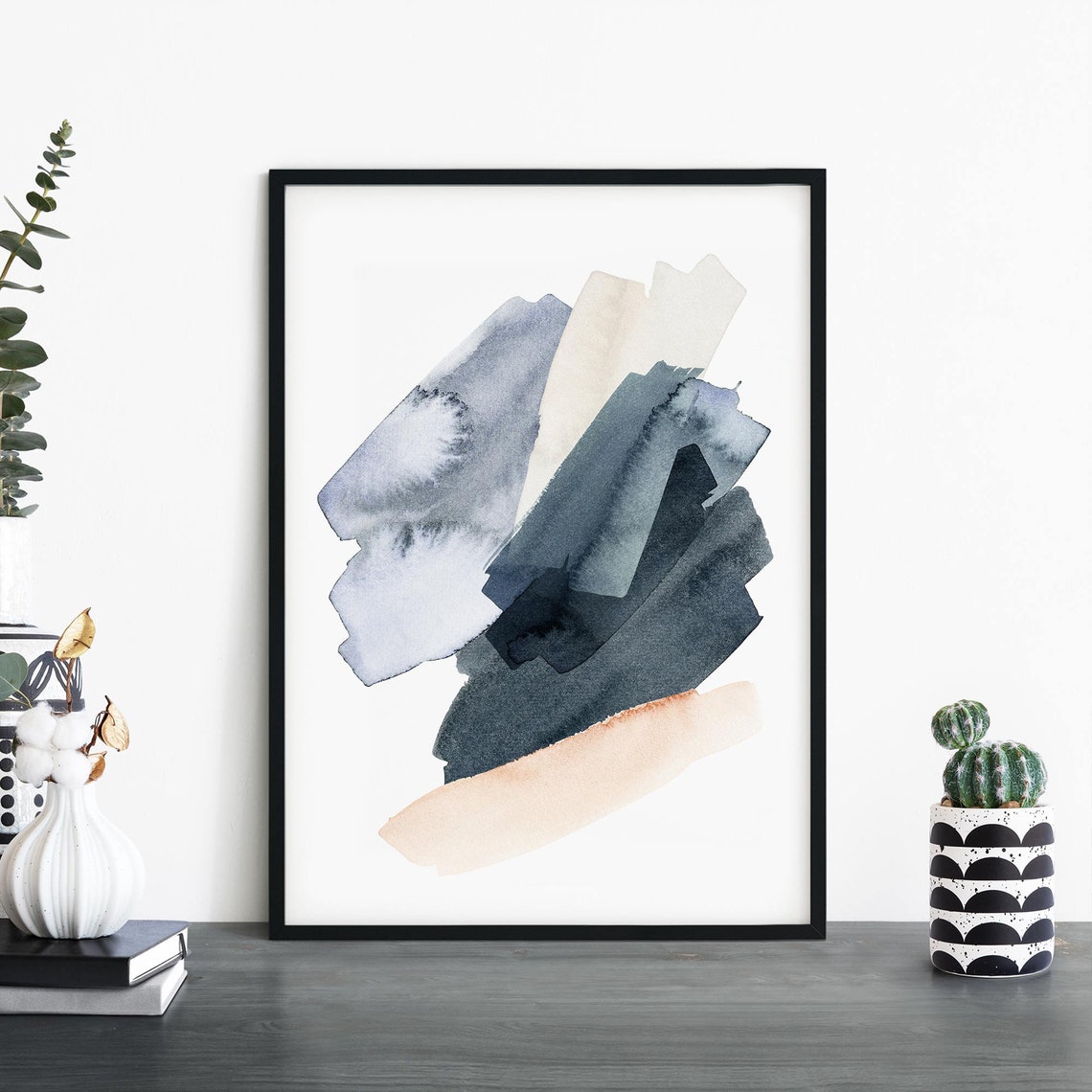 Soft Grey Blue Brush Strokes Abstract Blush Accent Watercolor Poster
