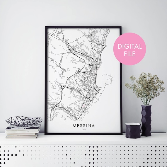 Messina Sicily Italy Minimalist City Street Map Gift Art Poster