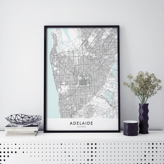 Adelaide Australia Minimalist Black Line Street Map Art Print