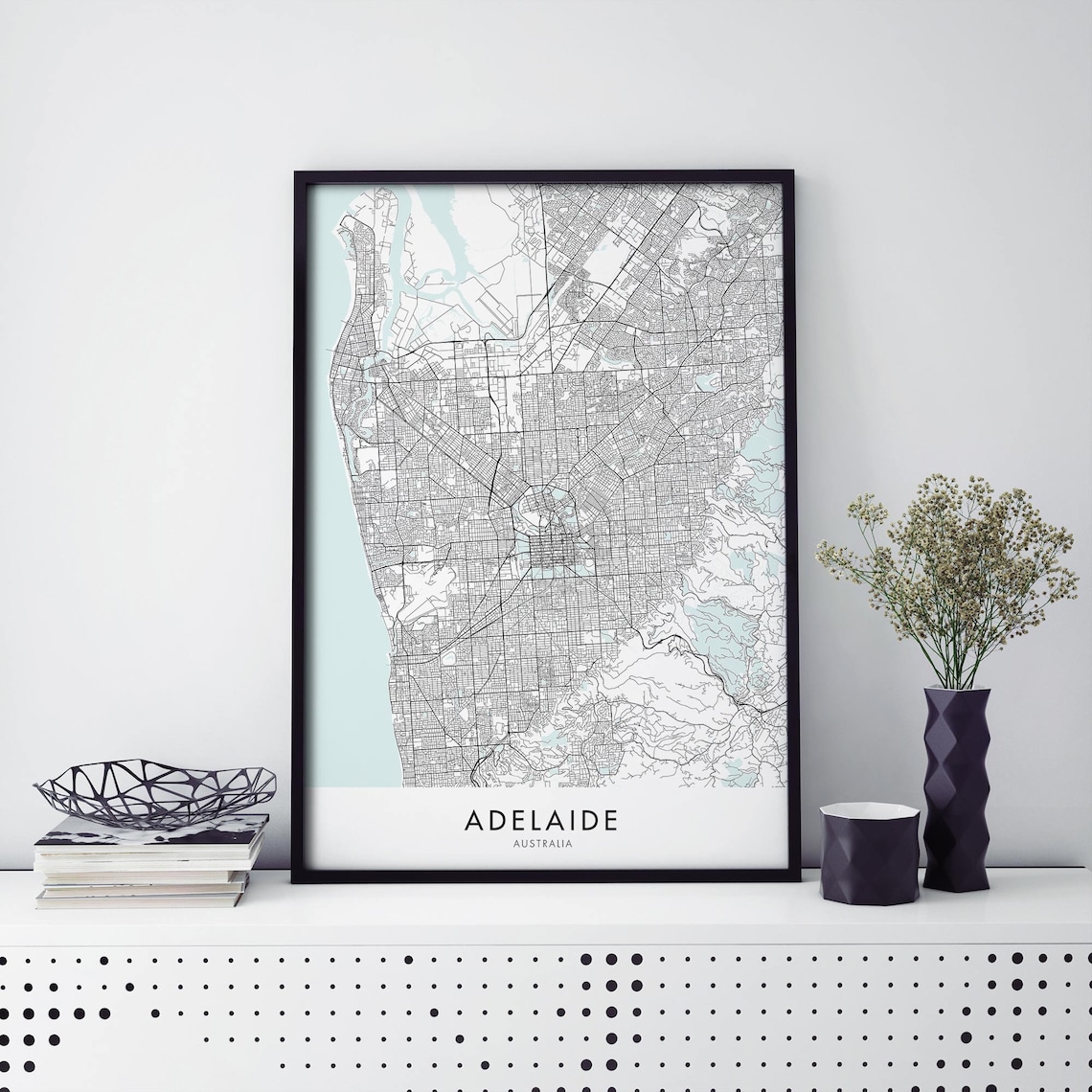 Adelaide Australia Minimalist Black Line Street Map Art Print