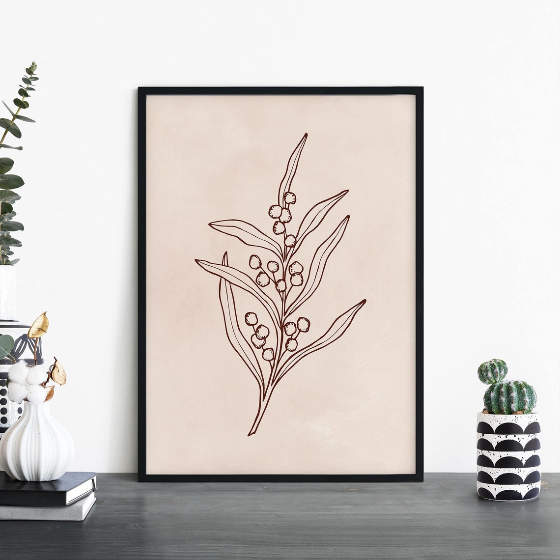 Acacia Australian Native Floral Line Illustration Art Poster
