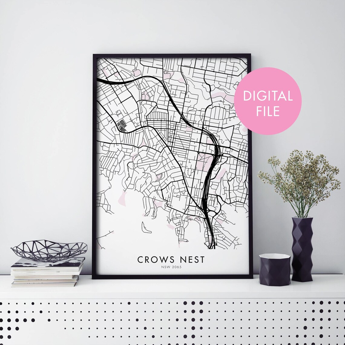 Crows Nest NSW 2065 Australia Minimalist City Street Map Wall Art