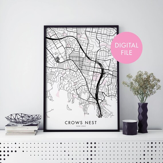Crows Nest NSW 2065 Australia Minimalist City Street Map Wall Art