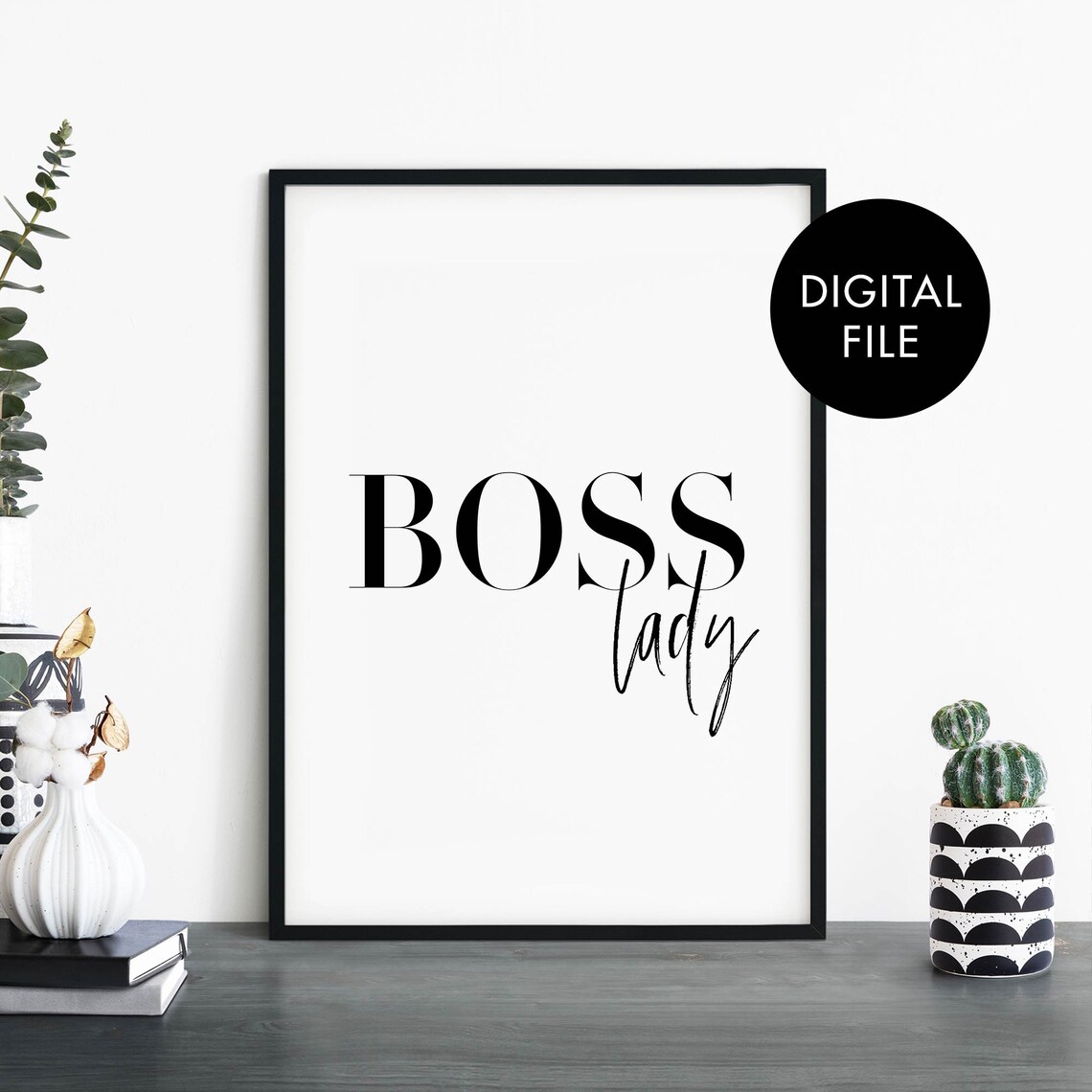 Boss Lady Black White Text Poster Print Wall Art At Home File