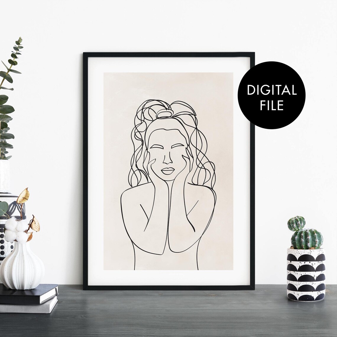 Woman Line Art Portrait Female Digital Download Minimalist Poster