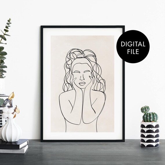 Woman Line Art Portrait Female Digital Download Minimalist Poster