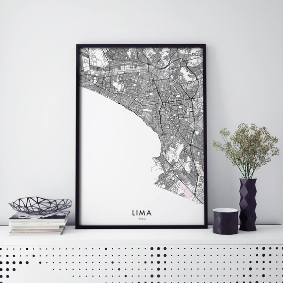 Lima Peru Black White Street City Map Minimalist Decor Poster