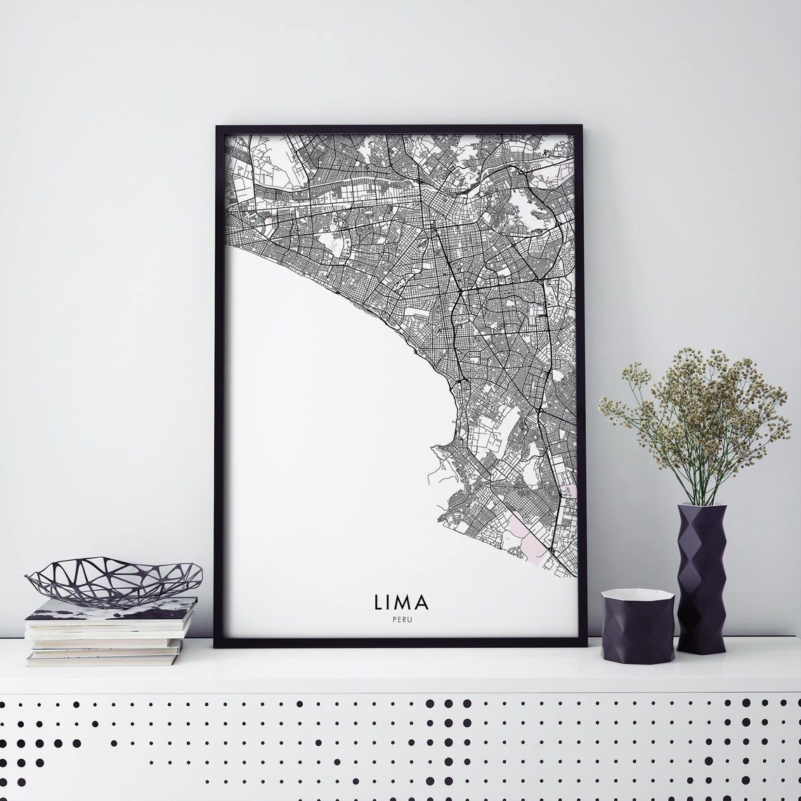 Lima Peru Black White Street City Map Minimalist Decor Poster