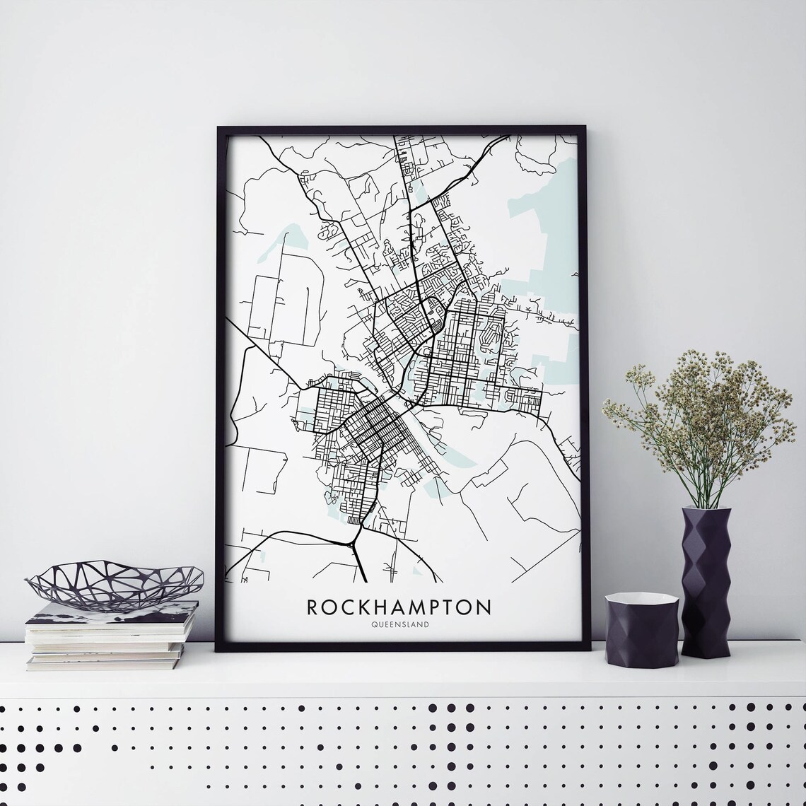 Rockhampton Queensland City Map Poster Minimalist Black Line Gift
