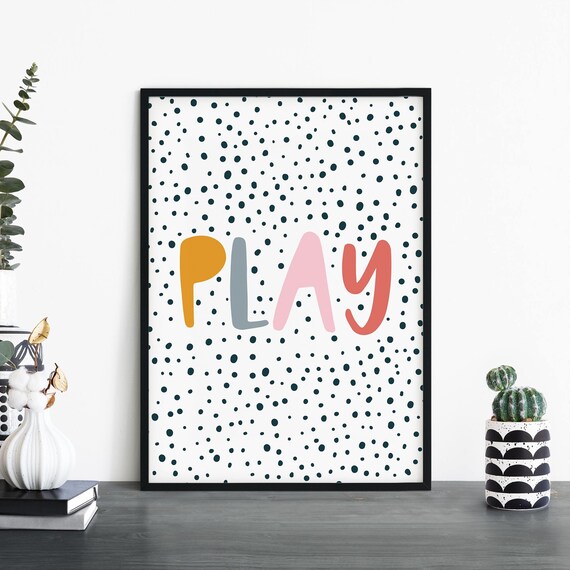 Play Colourful Text Poster Print Wall Art Childrens Kids Boys Girls Nursery Bedroom A4 A3 A2 A1