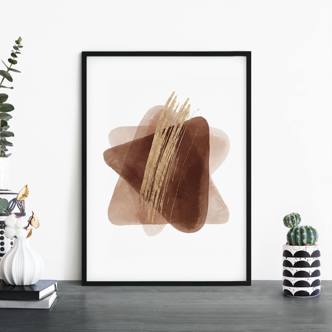 Rust Watercolor Starburst Swept With Fine Gold Strokes Poster