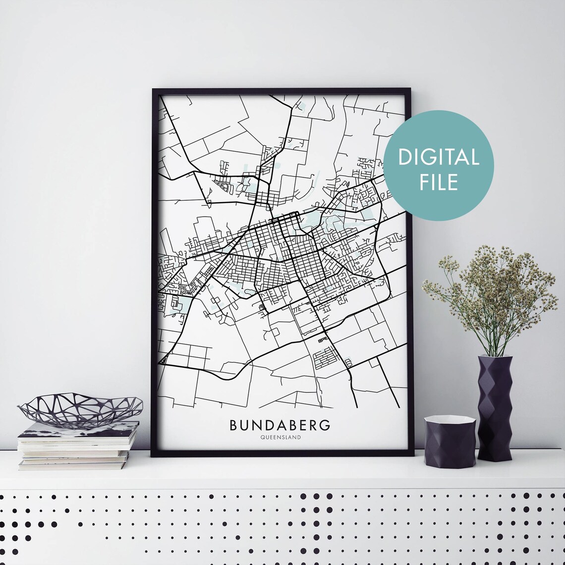 Bundaberg Queensland Minimalist City Map Street Digital Print