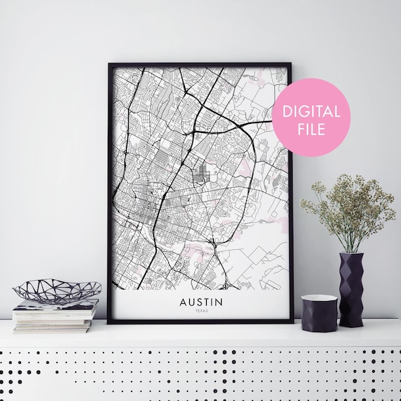 Austin Texas Minimalist Street Map Black White Modern City Poster