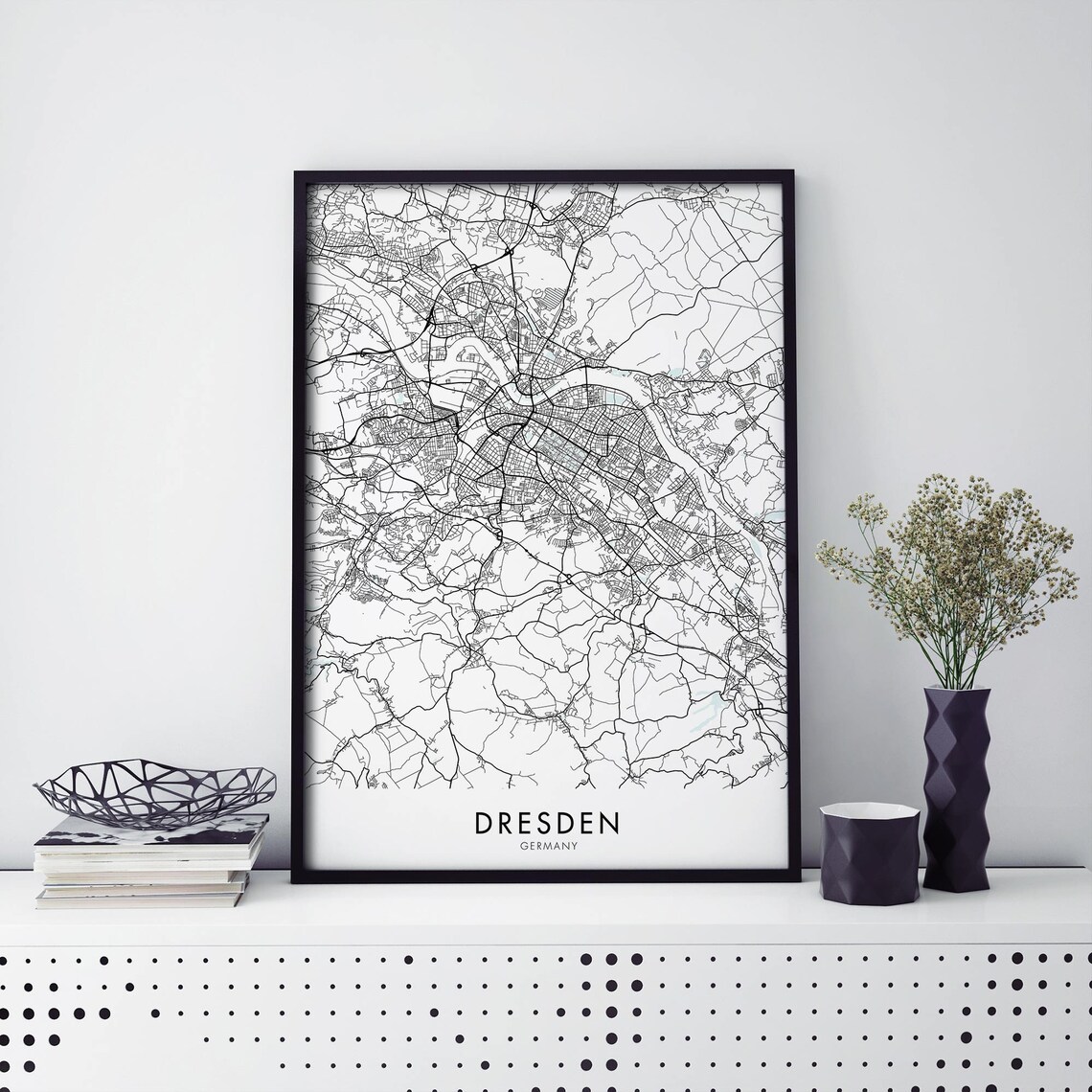 Dresden Germany Black White Minimalist City Street Map Poster