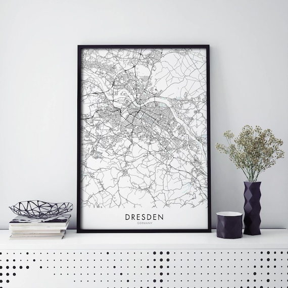 Dresden Germany Black White Minimalist City Street Map Poster