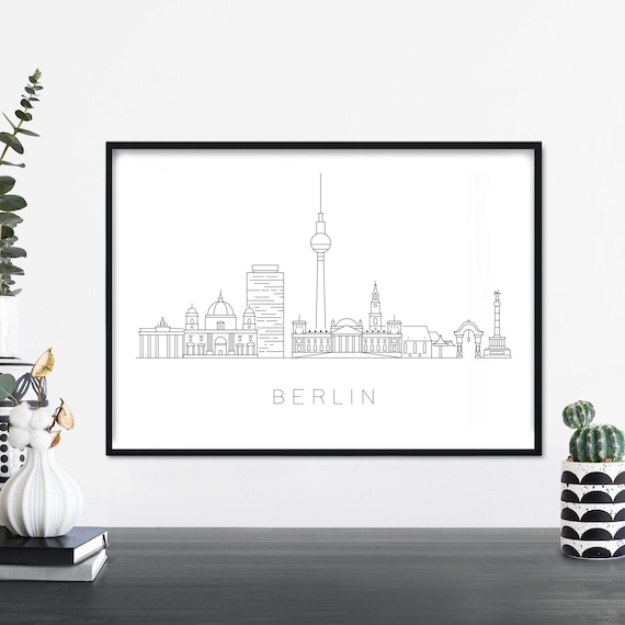 Berlin Germany City Skyline Minimal Linear Landmarks Travel Poster
