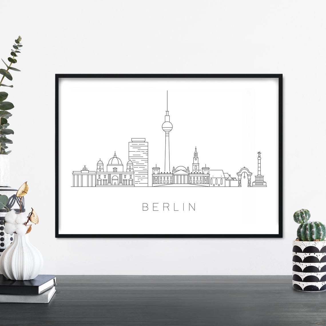 Berlin Germany City Skyline Minimal Linear Landmarks Travel Poster