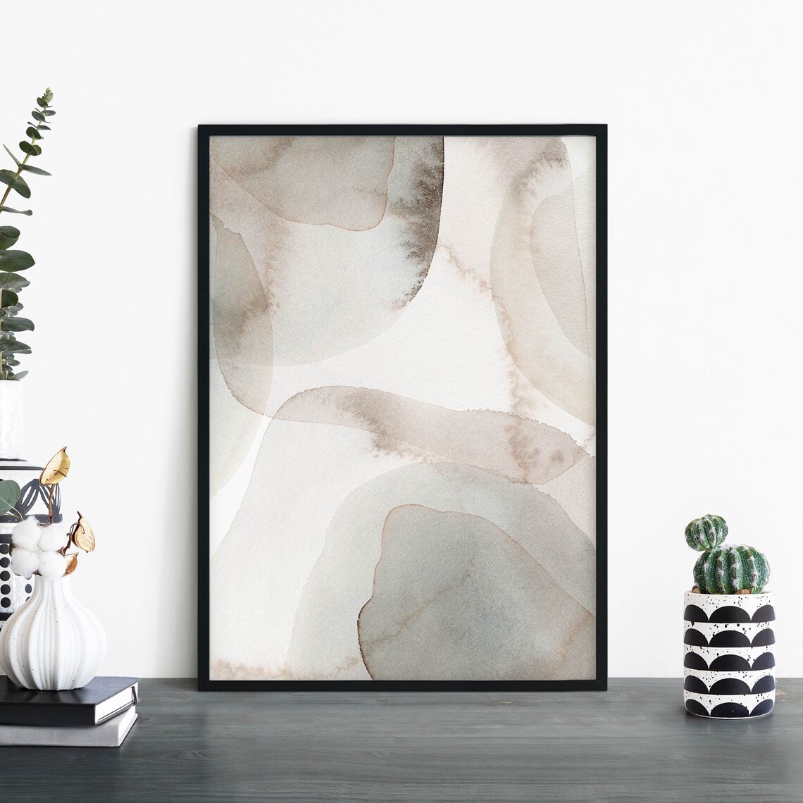 Abstract Watercolor Neutral Beige Pebbles Modern Decor Art Poster