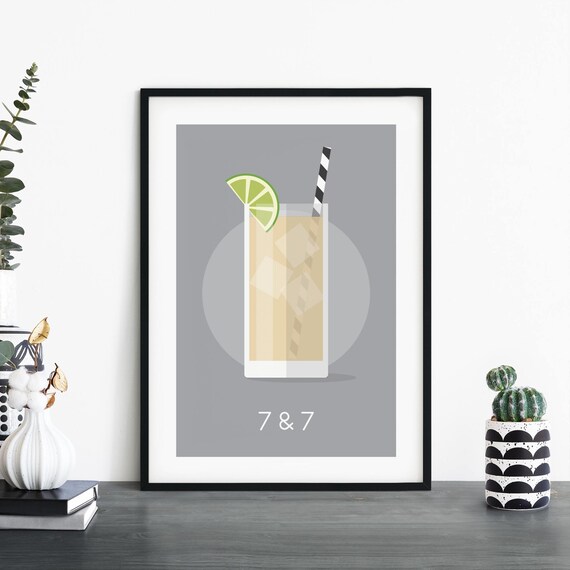 7 And 7 Cocktail Minimalist Grey Drink Illustration Wall Art