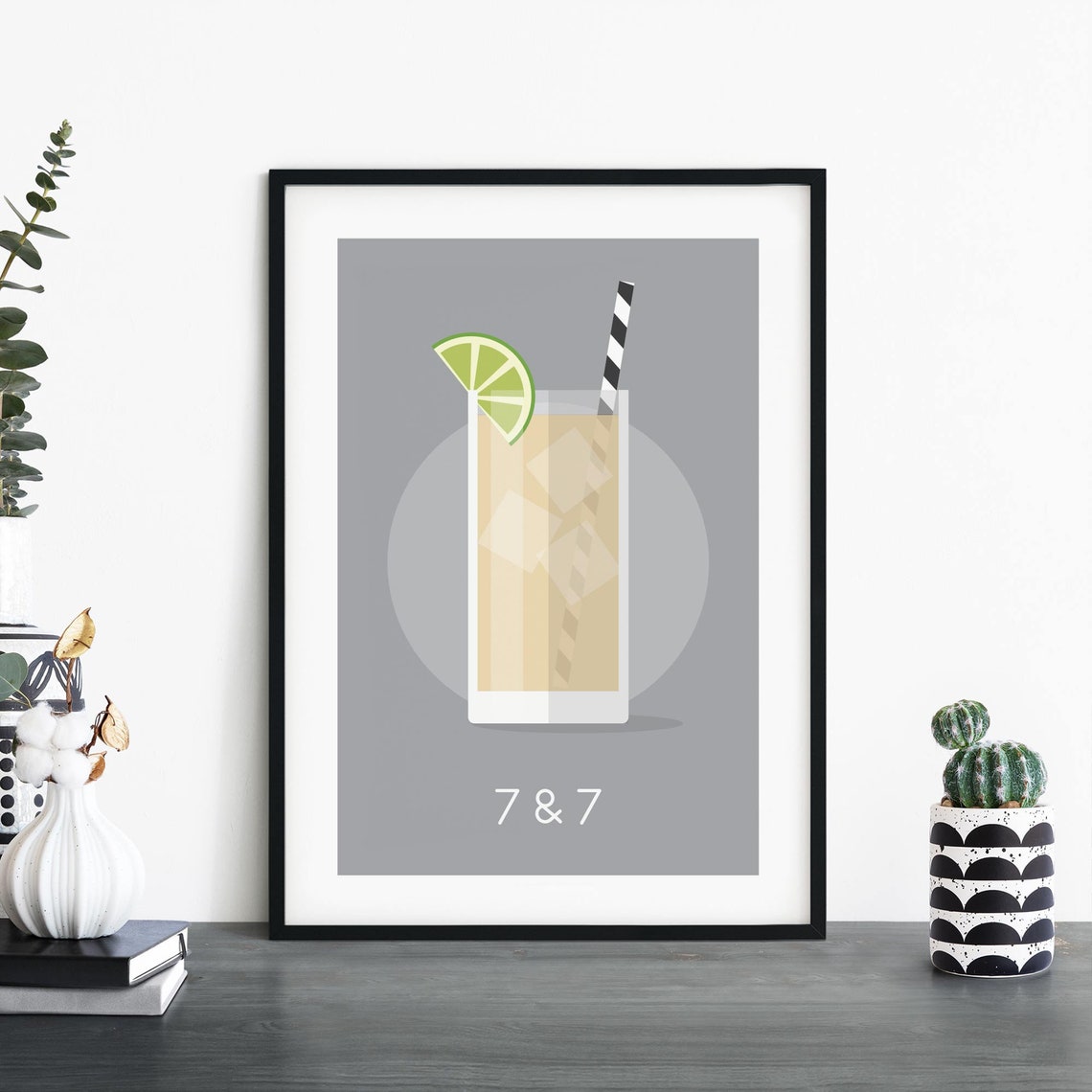 7 And 7 Cocktail Minimalist Grey Drink Illustration Wall Art