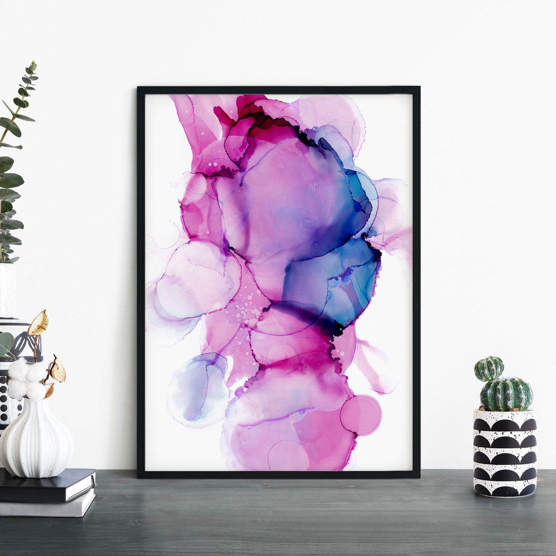 Vibrant Pink Purple Alcohol Ink Abstract Watercolor Flow Poster