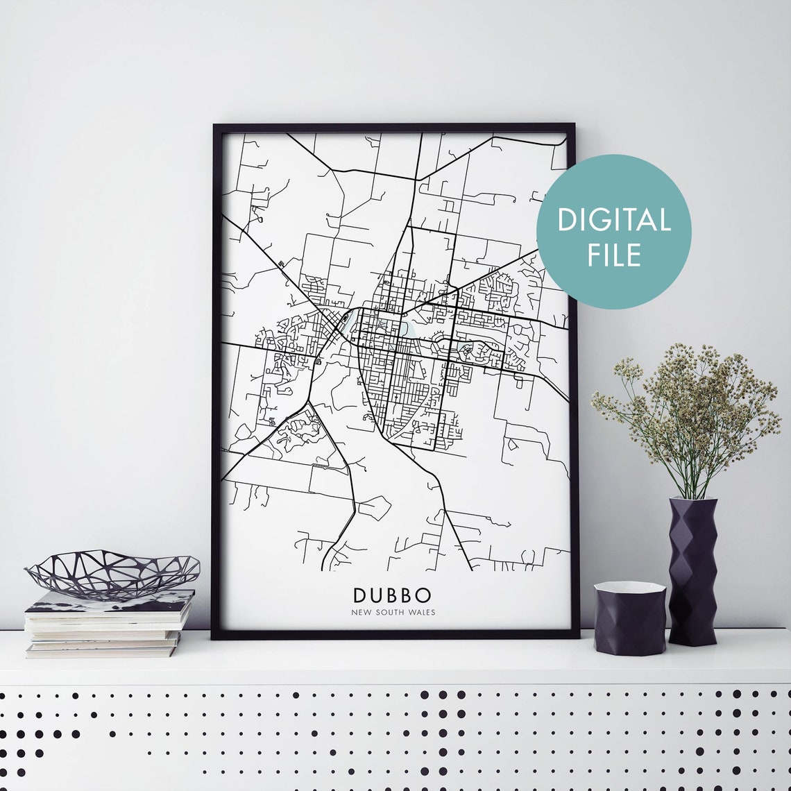 Dubbo New South Wales City Map Poster Black Line Street Plan Decor