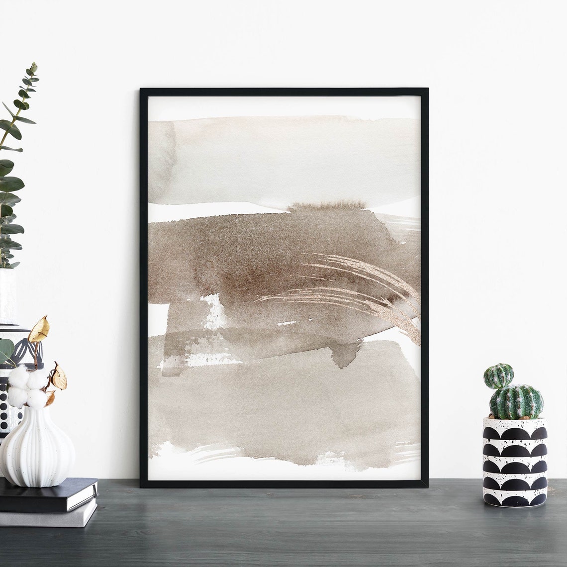Beige Brown Abstract Watercolor Layers Earthy Minimalist Wall Art