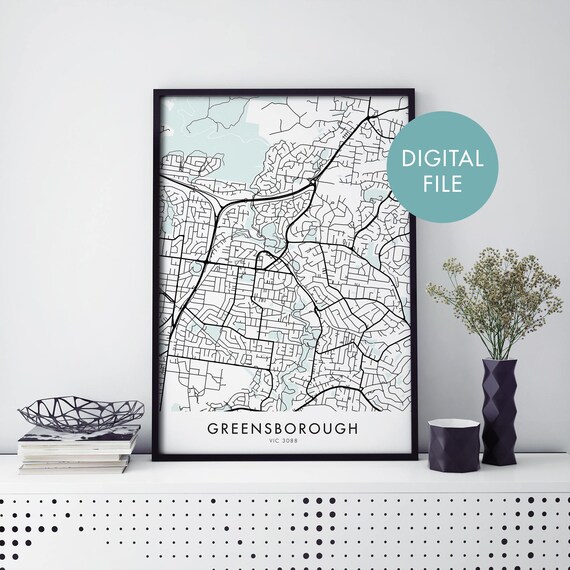 Greensborough VIC 3088 Minimalist Black White Street Map Print