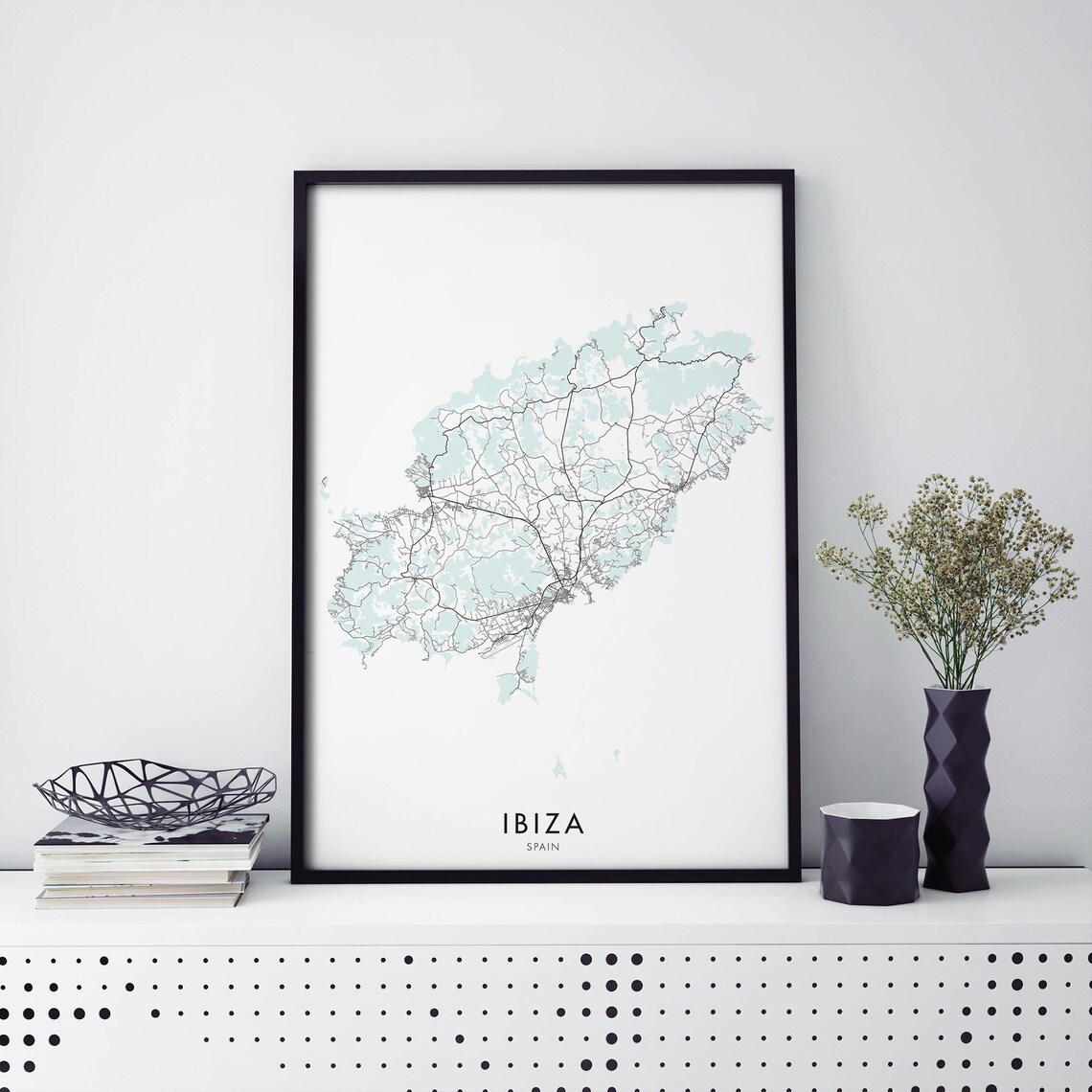 Ibiza Spain Coastal Minimalist Island Map Street Line Art Poster