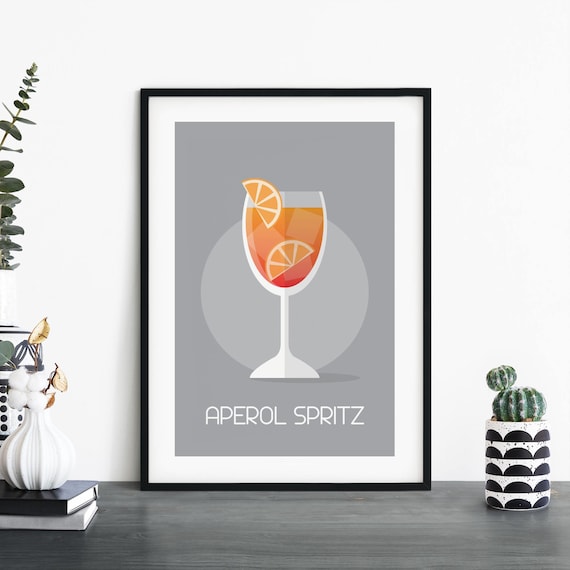 Aperol Spritz Orange Cocktail Illustration Minimalist Gray Bar Poster