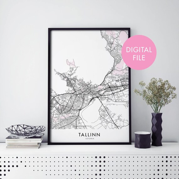 Tallinn Estonia Blush Pink Line Art Modern City Map Street Poster