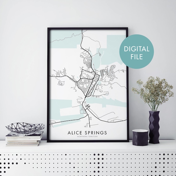 Alice Springs Australia Minimalist Teal City Map Travel Poster