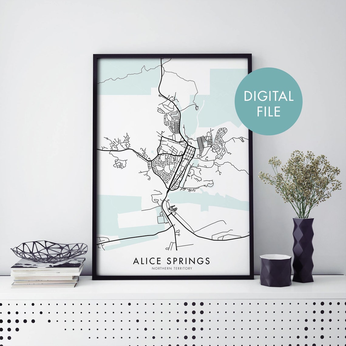 Alice Springs Australia Minimalist Teal City Map Travel Poster