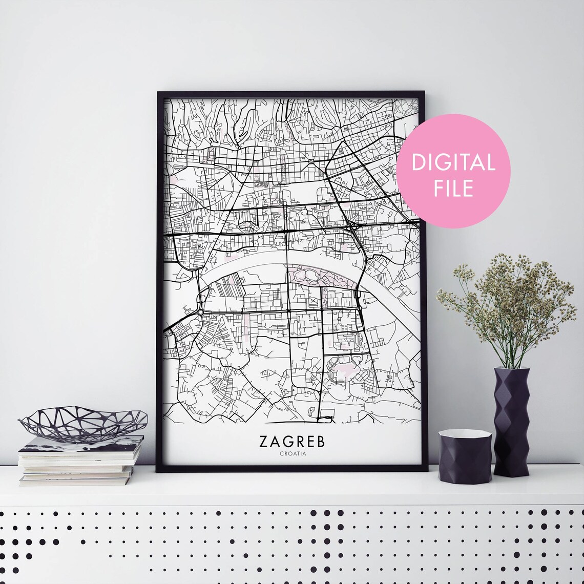 Zagreb Croatia City Street Map Minimalist Travel Poster Gift