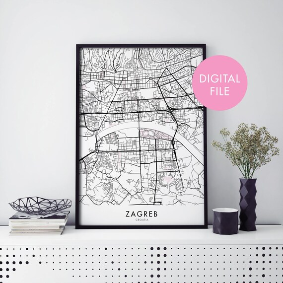 Zagreb Croatia City Street Map Minimalist Travel Poster Gift