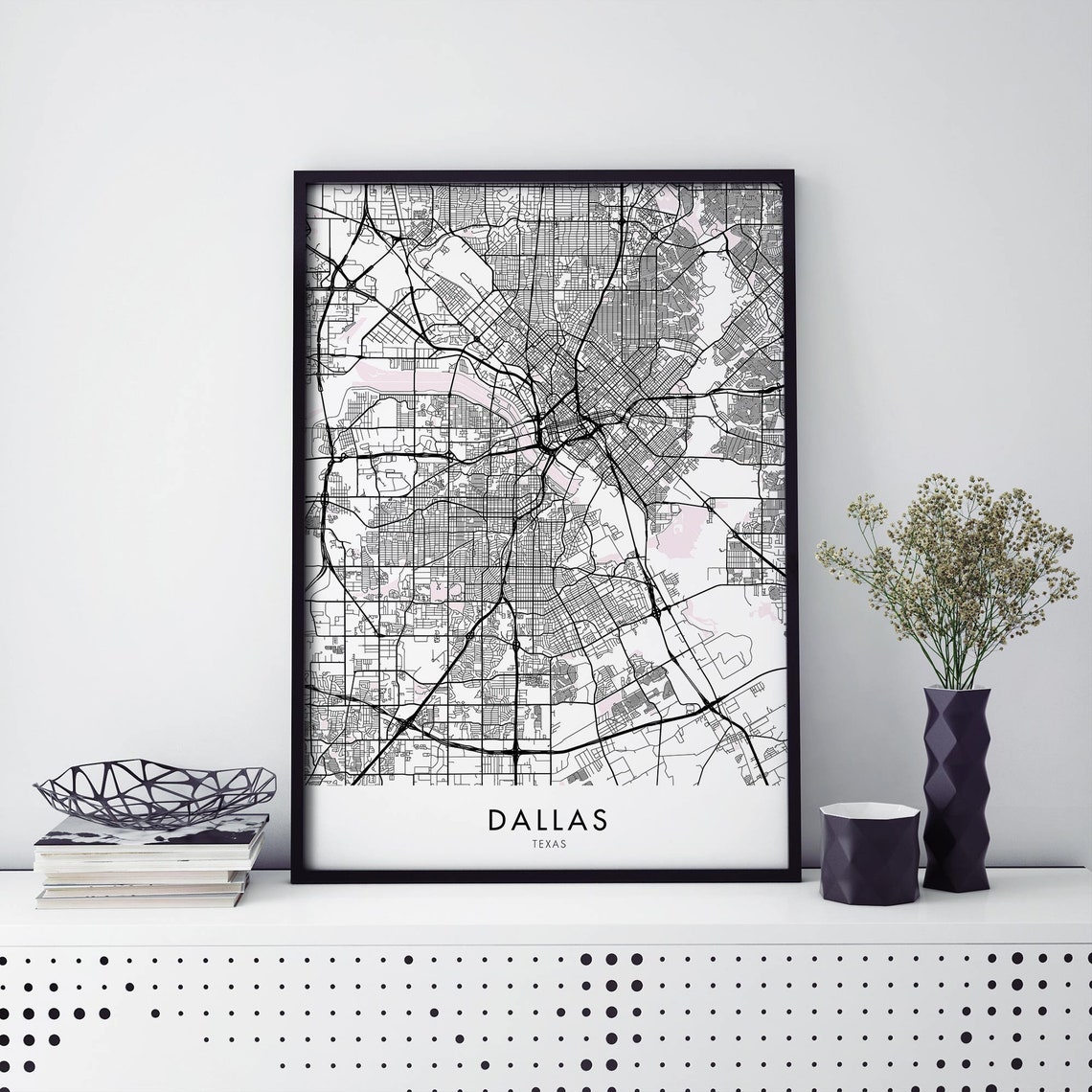 Dallas Texas High Contrast Black and White City Map Gallery Poster