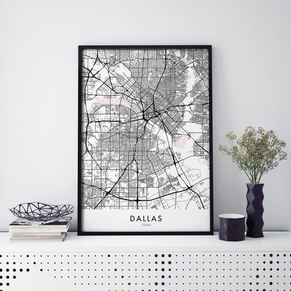 Dallas Texas High Contrast Black and White City Map Gallery Poster