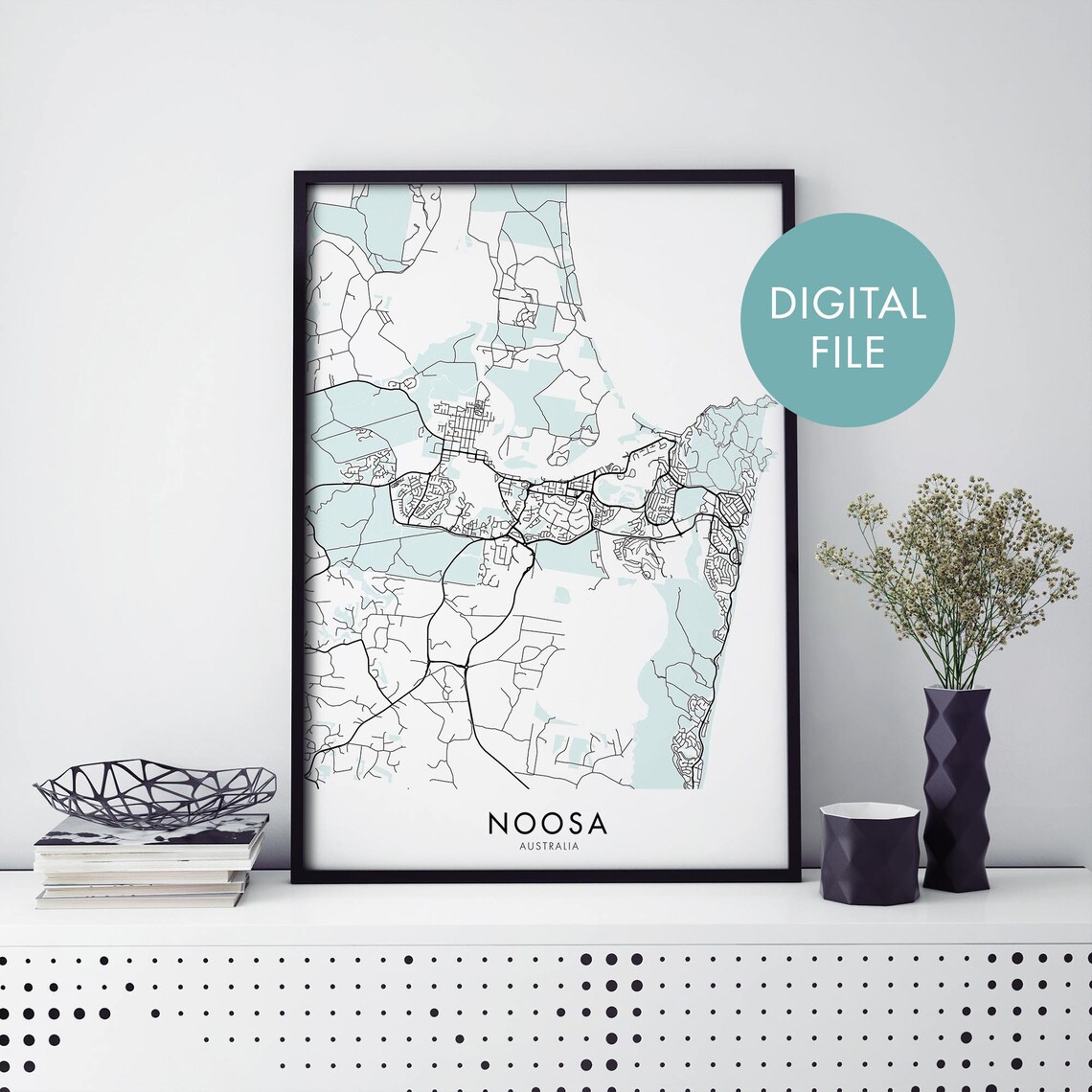Noosa Australia Minimalist City Map Line Art Digital File Poster