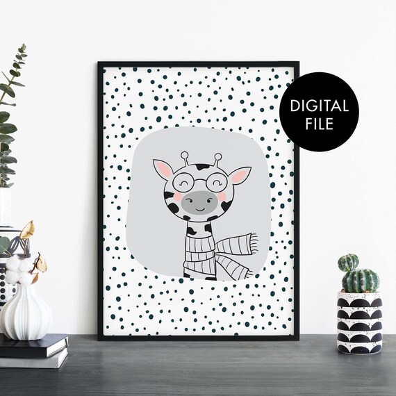 Giraffe Poster Print Wall Art Childrens Kids Boys Girls Nursery Bedroom At Home File