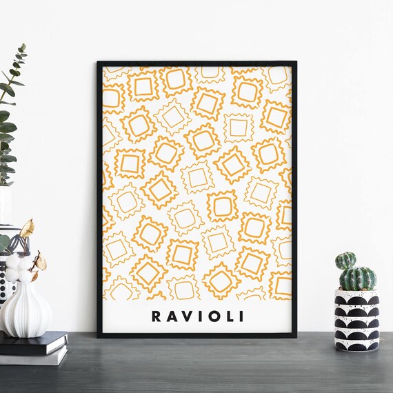 Ravioli Pasta Golden Pattern Italian Kitchen Illustration Poster