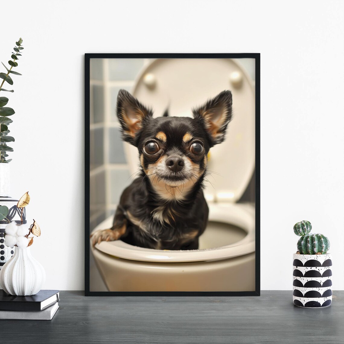 Chihuahua Sitting In Toilet Funny Bathroom Dog Humor Photo Poster