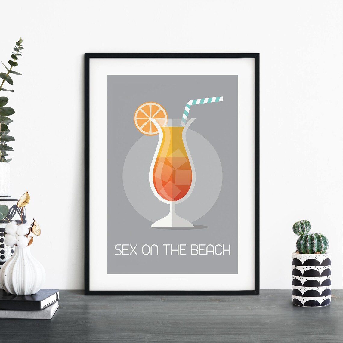 Sex on the Beach Cocktail Minimalist Retro Hurricane Glass Poster