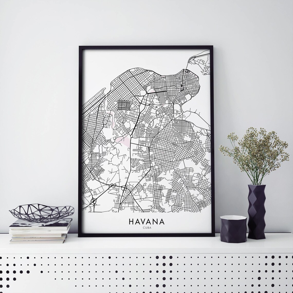 Havana Cuba Caribbean Minimalist Black Street City Map Poster