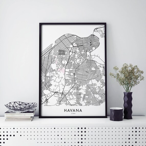 Havana Cuba Caribbean Minimalist Black Street City Map Poster