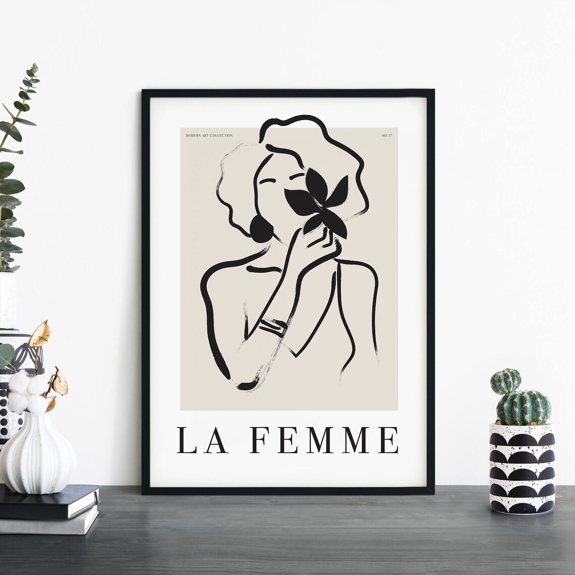 La Femme Woman Holding Flower Over Face Modern Art No37 Print