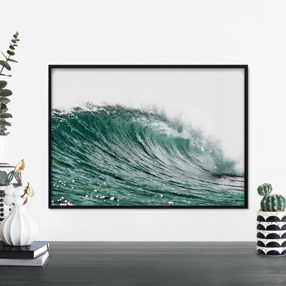 Green Ocean Wave Curl Surf Photography Beach Coastal Art Poster