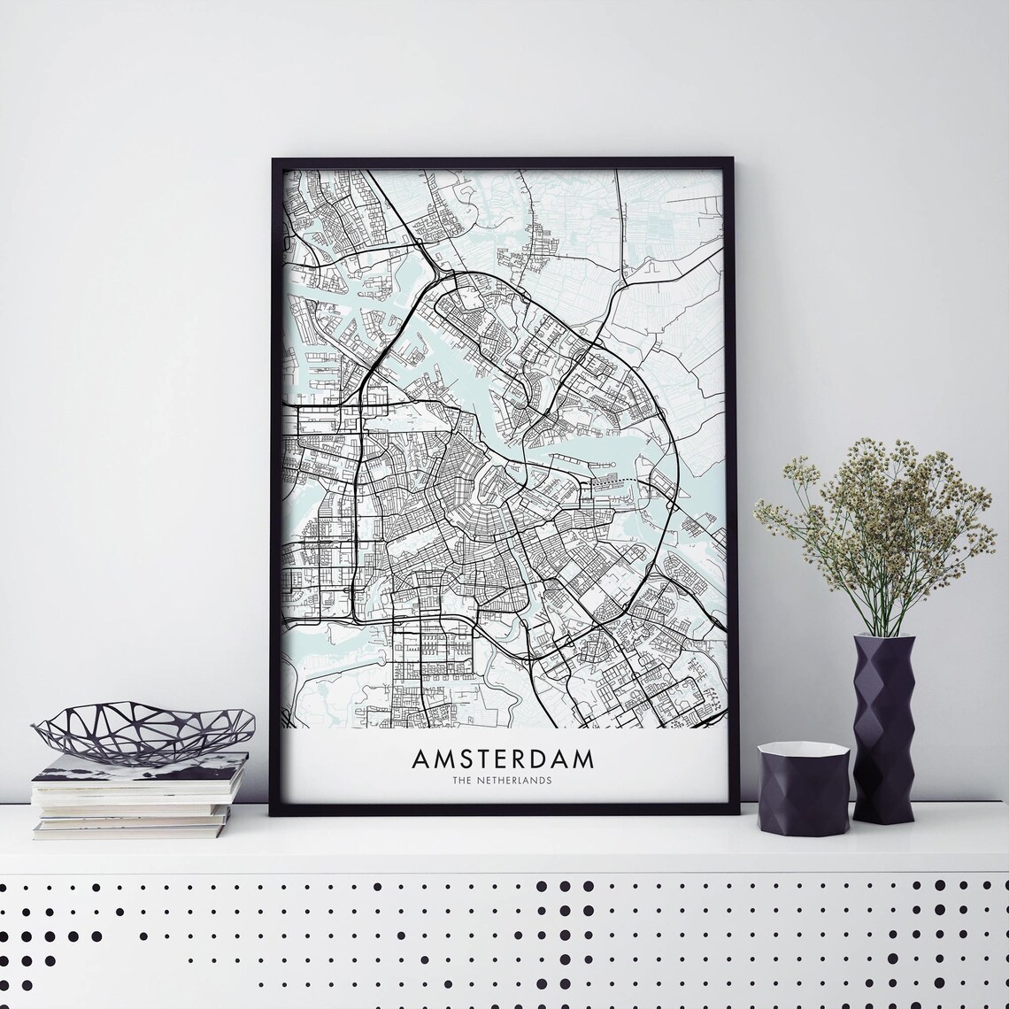 Amsterdam The Netherlands Canals Street Map Minimalist City Poster
