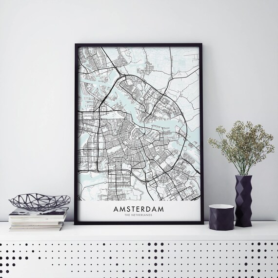 Amsterdam The Netherlands Canals Street Map Minimalist City Poster